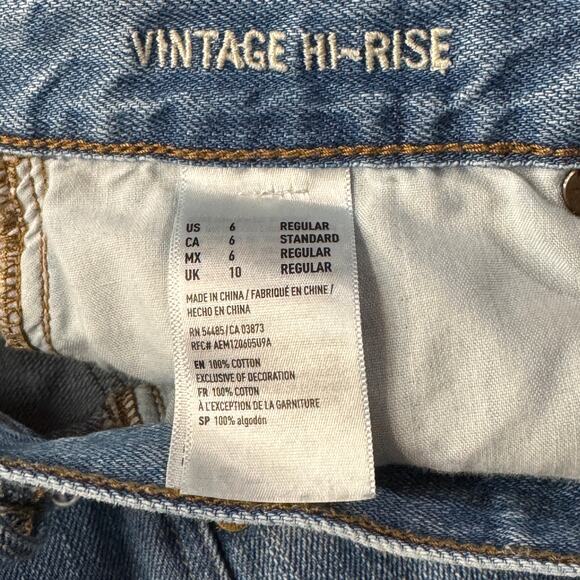 American Eagle SZ 6 Vintage Hi-Rise Ankle Jeans Button-Fly 2-Tone Frayed Pockets - Picture 10 of 11